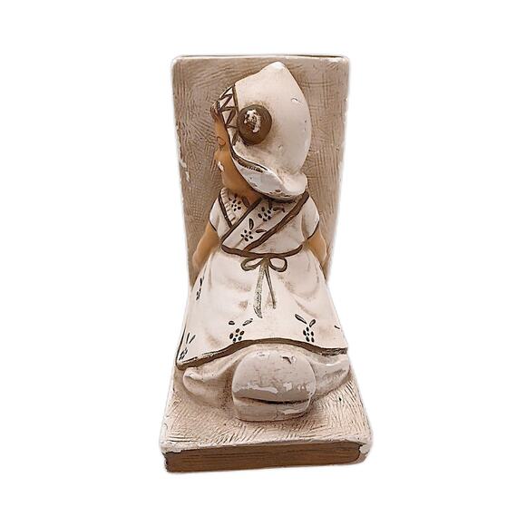 Bookend Set Dutch Boy & Girl Sitting on Books Ceramic Chalkware Nursery Children - Picture 6 of 12